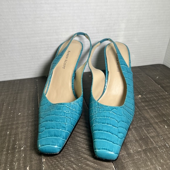 Karen Scott Mason 8 1/2 Women's Leather Snake Light Blue Heels - Picture 1 of 12